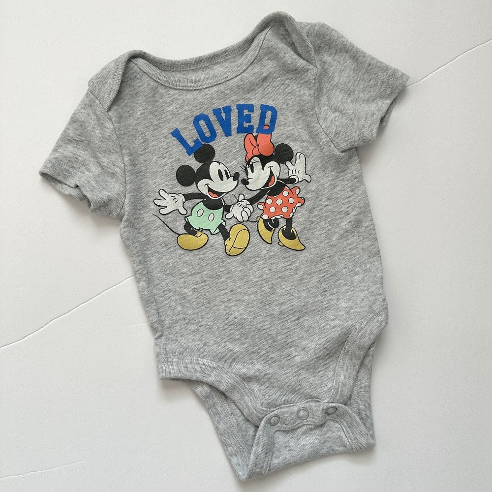 Gender Neutral Gray Disney Mickey and Minnie Onesie Size 3M